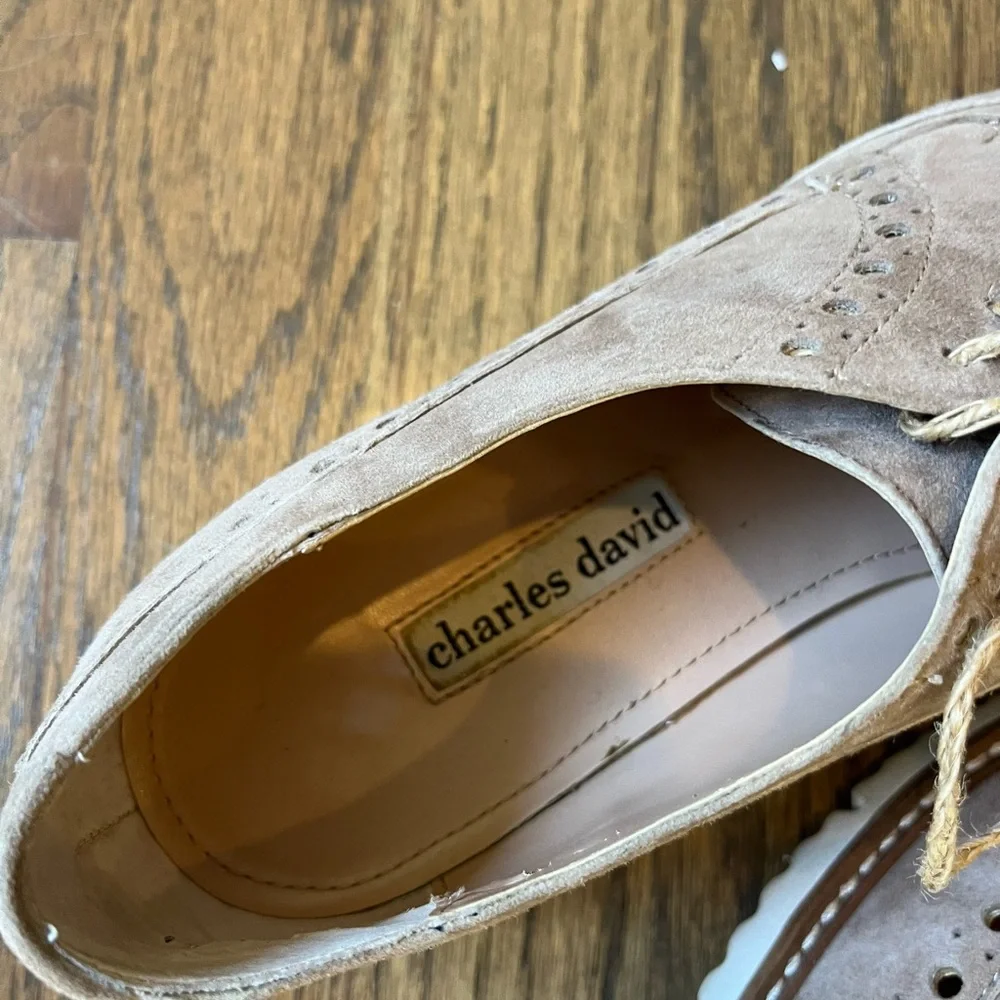Charles David Woman’s Light Brown Tan Oxfords Wingtip Sz 8 Eclectic Grandpa